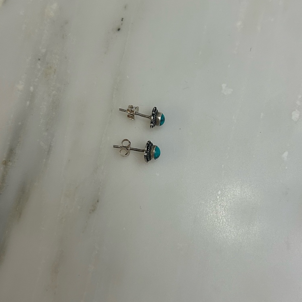 Turquoise Stone 925 Sterling Silver Stud Earrings - Picture 10 of 12